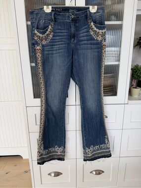 Laurie Felt Embroidered Blue Flare Jeans with Side Trim